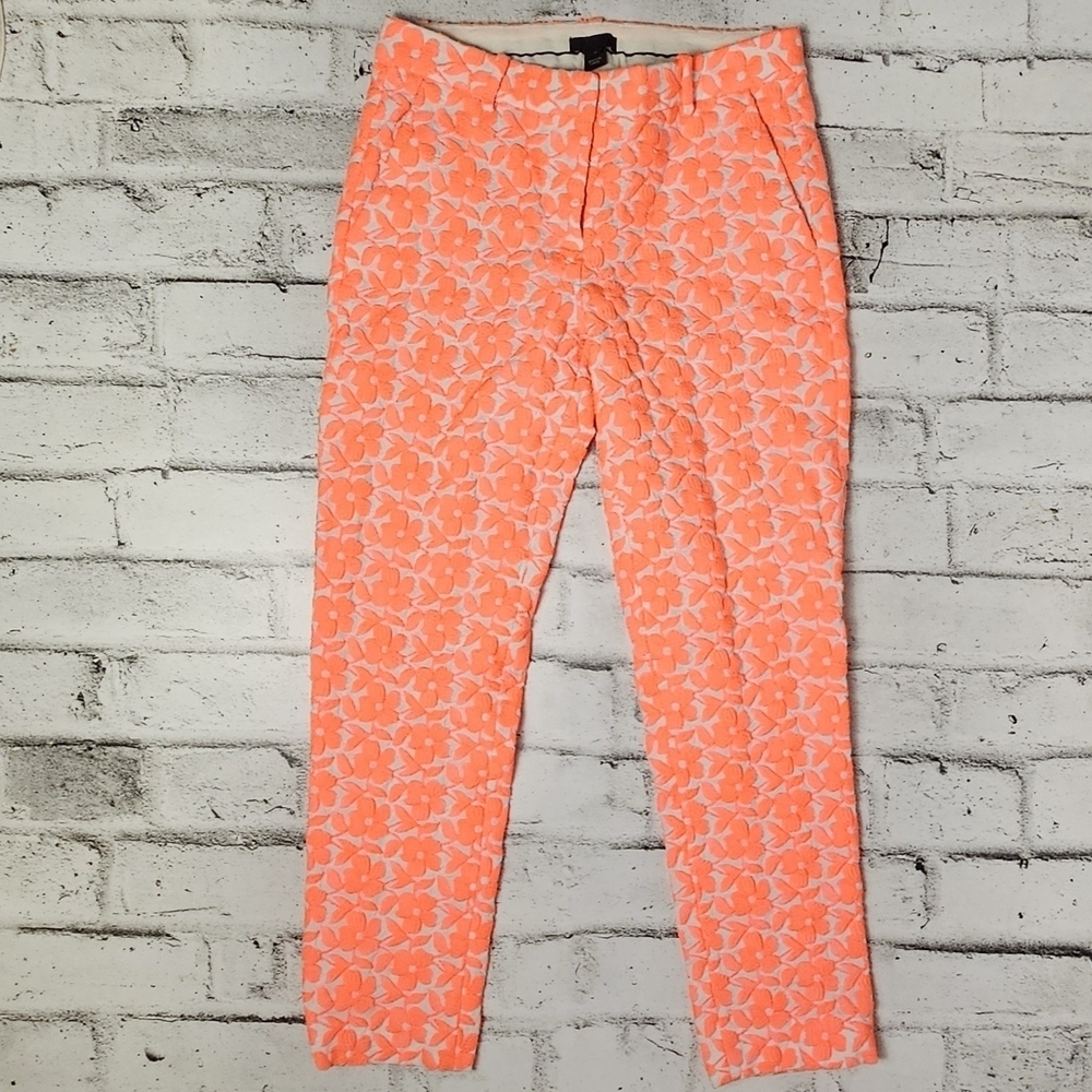 J. Crew Floral Print Skinny Chinos Orange Preppy Statement Pants
